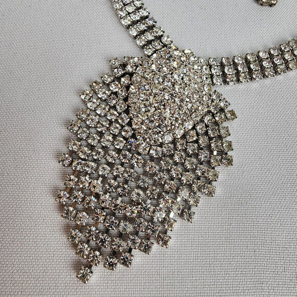 Vintage Silver Tone Prong Set Crystal Necklace & Earring Set - Picture 3 of 8